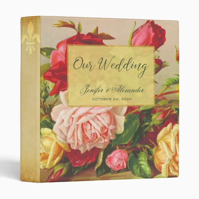 Luxury gold chic vintage roses elegant wedding binder (Front/Spine)