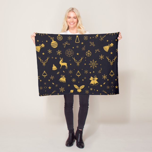 Luxury Gold Christmas Pattern Fleece Blanket (In Situ)