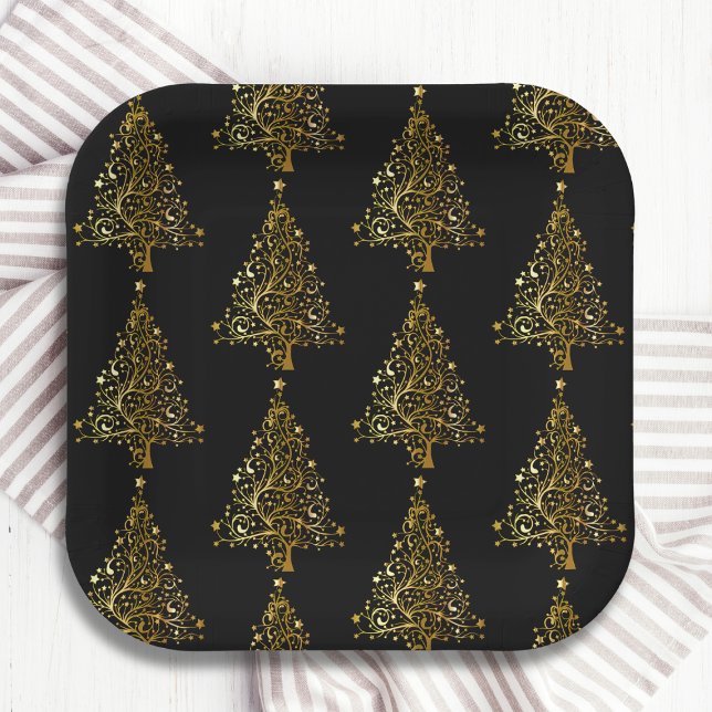 Luxury Gold Christmas Tree Festive Winter Holidays Paper Plate (Creator Uploaded)
