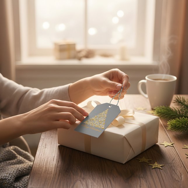 Luxury Gold Christmas Tree Holiday Gift Tag Label  (Creator Uploaded)