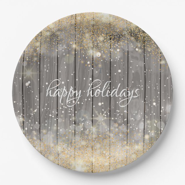 Luxury gold confetti Christmas Party Paper Plate (Front)