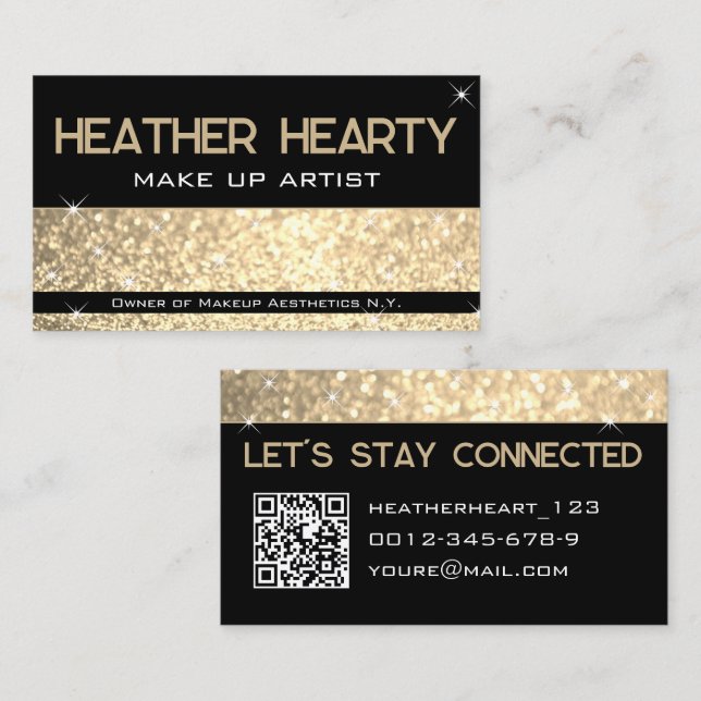 Luxury Gold Cream Golden Beige Glitter QR Code Business Card (Front/Back)