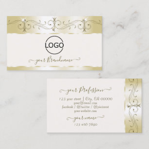 Luxury Gold Cream Ornate Sparkling Jewels Add Logo Business Card