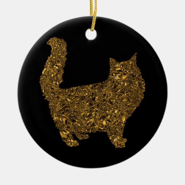 Luxury gold crushed metallic foil cat ceramic ornament (Front)
