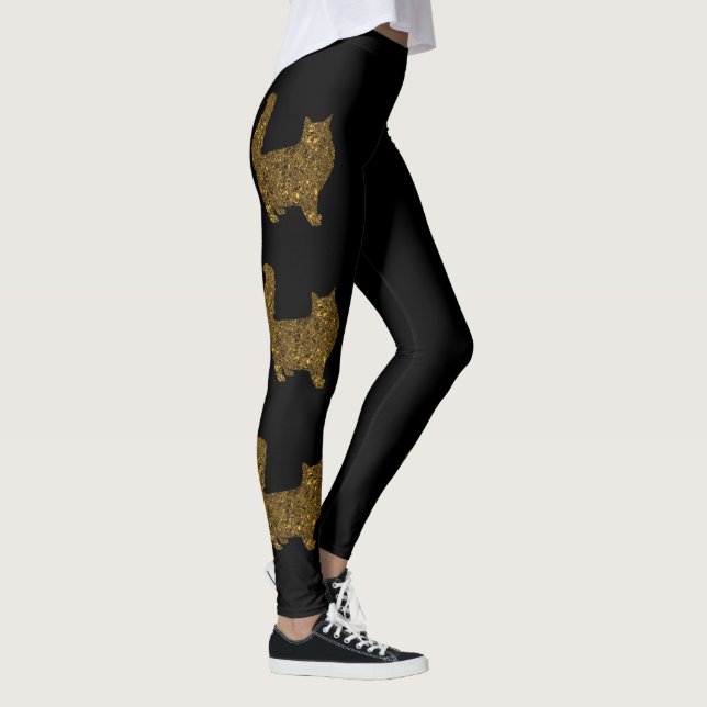 Luxury gold crushed metallic foil cat leggings (Right)