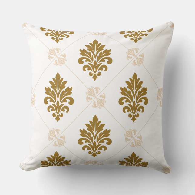 Luxury Gold Damask Seamless Pattern Graphic Throw Pillow (Front)