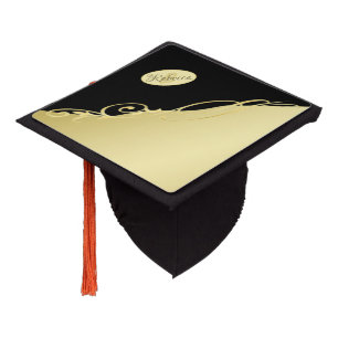 Luxury gold decorative on gold & black, Monogram, Graduation Cap Topper