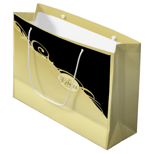Luxury gold decorative on gold & black, Monogram,  Large Gift Bag (Front Angled)