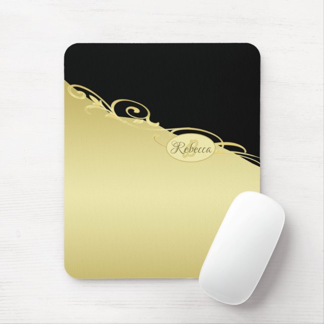 Luxury gold decorative on gold & black, Monogram  Mouse Pad (With Mouse)