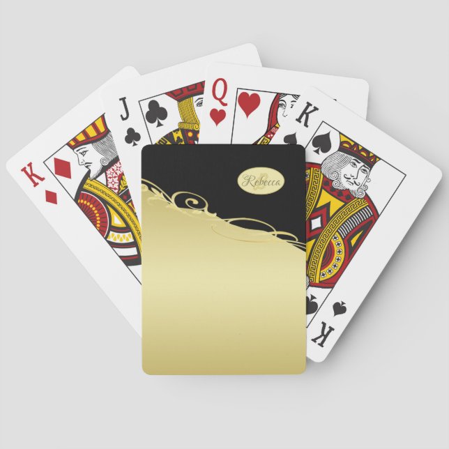 Luxury gold decorative on gold & black, Monogram Playing Cards (Back)