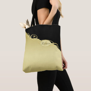 Luxury gold decorative on gold & black, Monogram,  Tote Bag