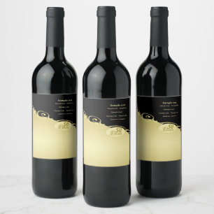 Luxury gold decorative on gold & black, Monogram W Wine Label