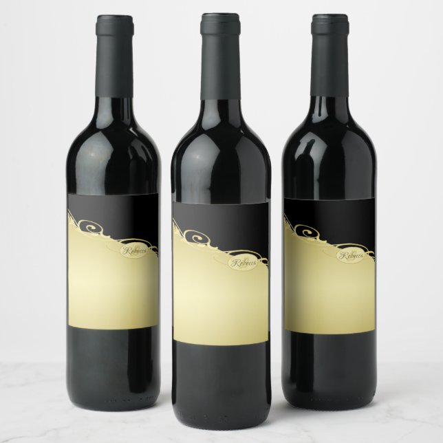 Luxury gold decorative on gold & black, Monogram Wine Label (Bottles)