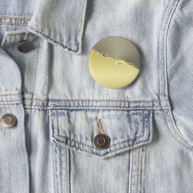 Luxury gold decorative on gold & silver,Monogram,  2 Inch Round Button (In Situ)