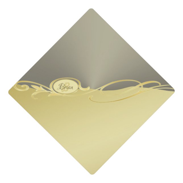 Luxury gold decorative on gold &  silver, Monogram Graduation Cap Topper (Front)