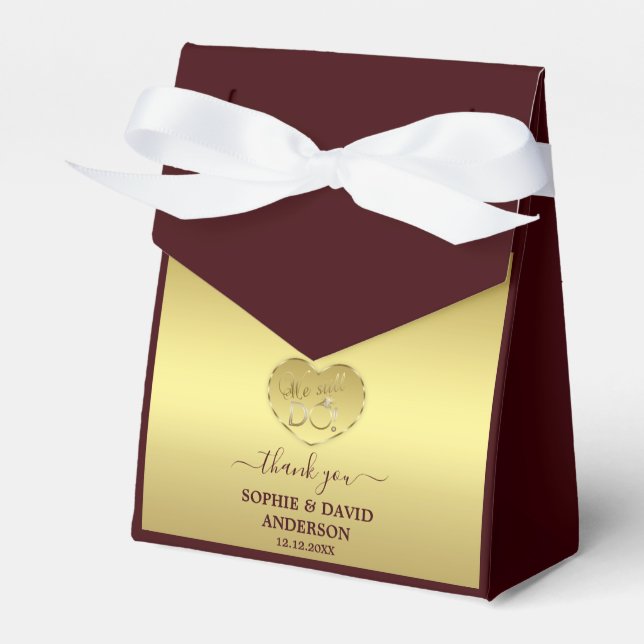 Luxury Gold Deep Burgundy Wedding Anniversary  Favor Box (Front Side)