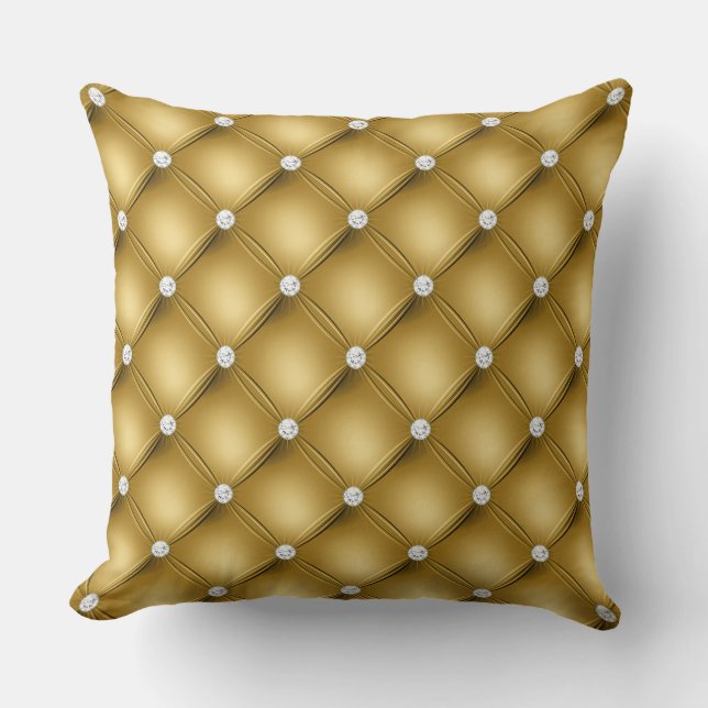 Luxury Gold Diamond Tufted Pattern Throw Pillow (Front)