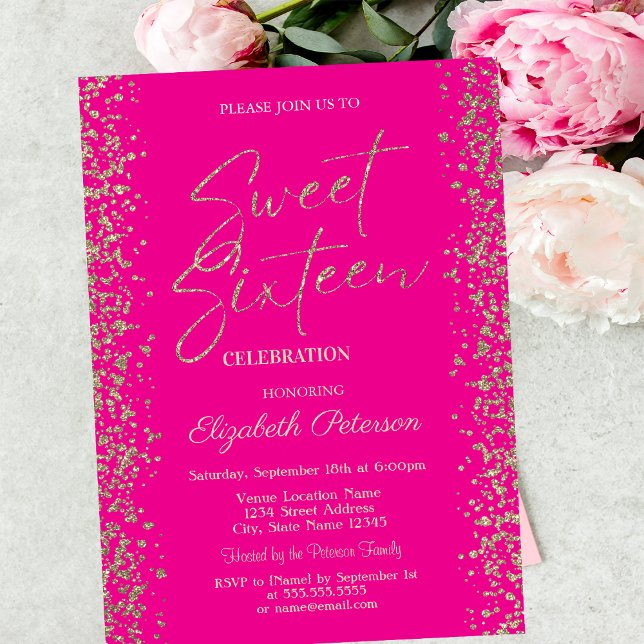 Luxury Gold Diamonds Fame Pink Sweet 16 Invitation (Creator Uploaded)