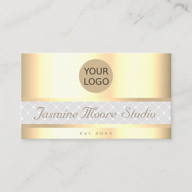 Luxury Gold Effect Custom Logo Services Open Hours Business Card (Front)