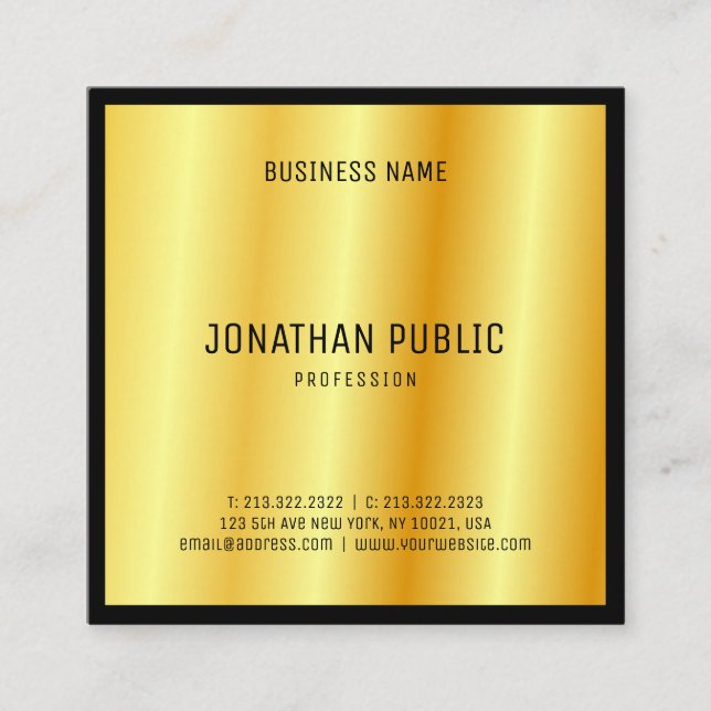 Luxury Gold Elegant Custom Modern Template Square Business Card (Front)