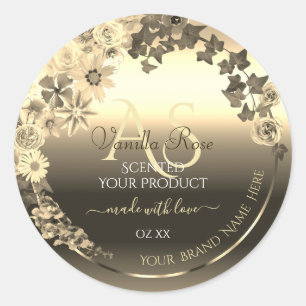 Luxury Gold Elegant Floral Product Labels Monogram