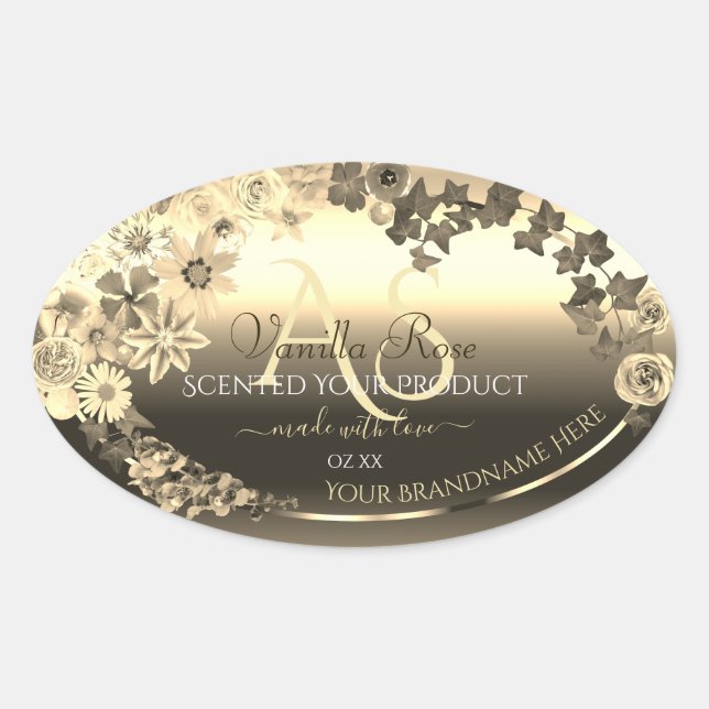 Luxury Gold Elegant Floral Product Labels Monogram (Front)