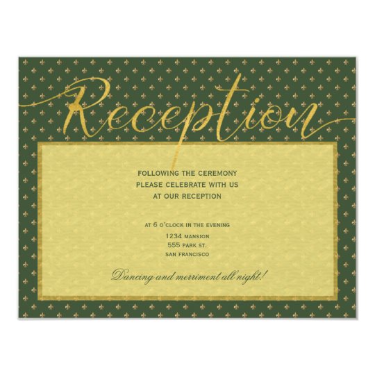 Luxury gold elegant green fleurdelis reception card