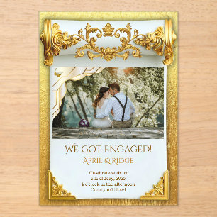 Luxury Gold Engagement I with Photo Elegant Custom Acrylic Invitations