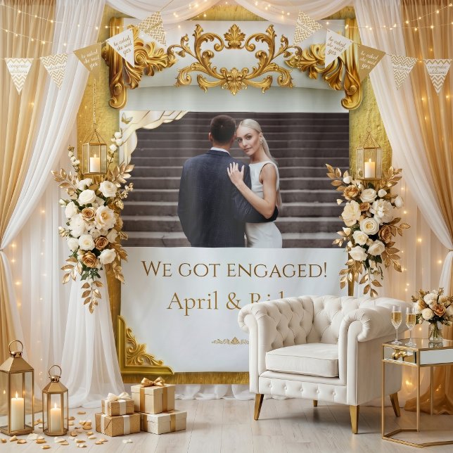 Luxury Gold Engagement Party Backdrop Tapestry (Creator Uploaded)