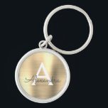 Luxury Gold Faux Stainless Steel Monogram Keychain<br><div class="desc">Luxury Gold Faux Stainless Steel Metallic Elegant Keychain. These Keychains can be customized to include your initial and first name. These key chains make great birthday,  bridal shower or bachelorette party favours.</div>