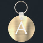 Luxury Gold Faux Stainless Steel Monogram Keychain<br><div class="desc">Luxury Gold Faux Stainless Steel Metallic Elegant Keychain. These Keychains can be customized to include your initial and first name. These key chains make great birthday,  bridal shower or bachelorette party favors.</div>