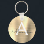 Luxury Gold Faux Stainless Steel Monogram Keychain<br><div class="desc">Luxury Gold Faux Stainless Steel Metallic Elegant Keychain. These Keychains can be customized to include your initial and first name. These key chains make great birthday,  bridal shower or bachelorette party favours.</div>