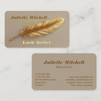 Luxury Gold Feather Modern Makeup Artist Business Card