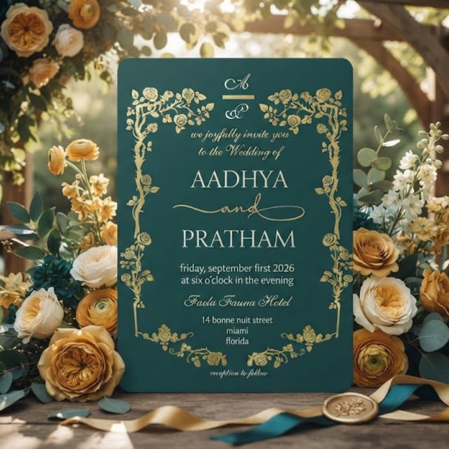 Luxury Gold Floral Frame Wedding Invitation (Creator Uploaded)