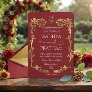 Luxury Gold Floral Frame Wedding Invitation