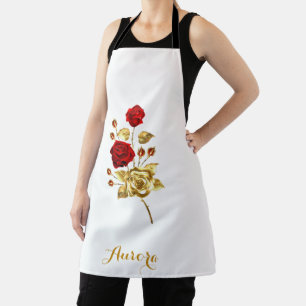 Luxury Gold Floral Glitter Typography Apron