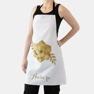 Luxury Gold Floral Glitter Typography Apron