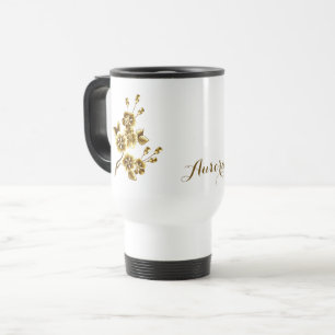Luxury Gold Floral Glitter Typography Travel Mug
