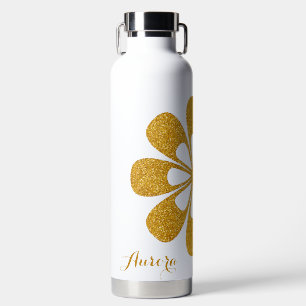 Luxury Gold Floral Glitter Typography Water Bottle