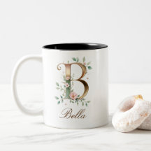 Luxury Gold Floral Initial B Two-Tone Coffee Mug