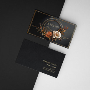 Luxury Gold Floral Midnight Black Elegant Frame Business Card