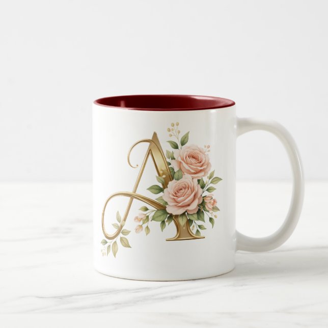 Luxury Gold Floral Monogram A Mug  Premium Elegan (Right)