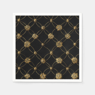 Luxury Gold Floral Pattern on a Black Background Napkin