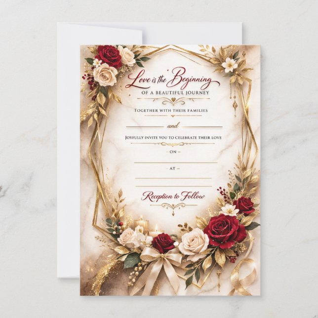 Luxury Gold Floral Wedding Invitation Card (Front)