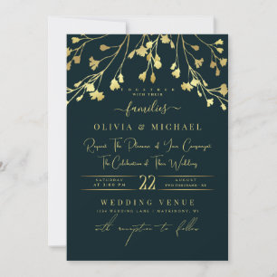 LUXURY GOLD FLORALS ABSTRACT GOLDEN FOIL WEDDING INVITATION