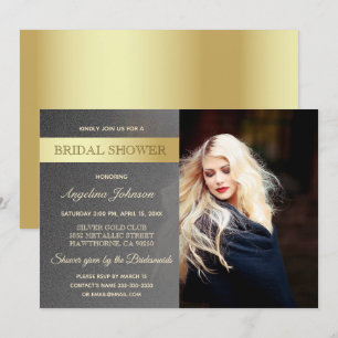 Luxury Gold Foil and Silver Bridal Shower Photo Invitation