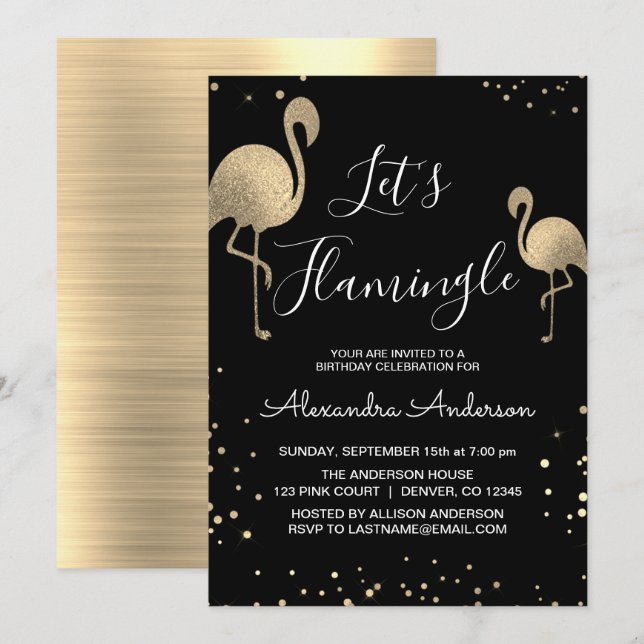 Luxury Gold Foil Let's Flamingle  - Flamingo Invitation (Front/Back)