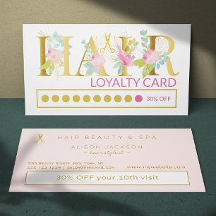 Luxury gold foil pink HAIR salon loyalty punch Business Card