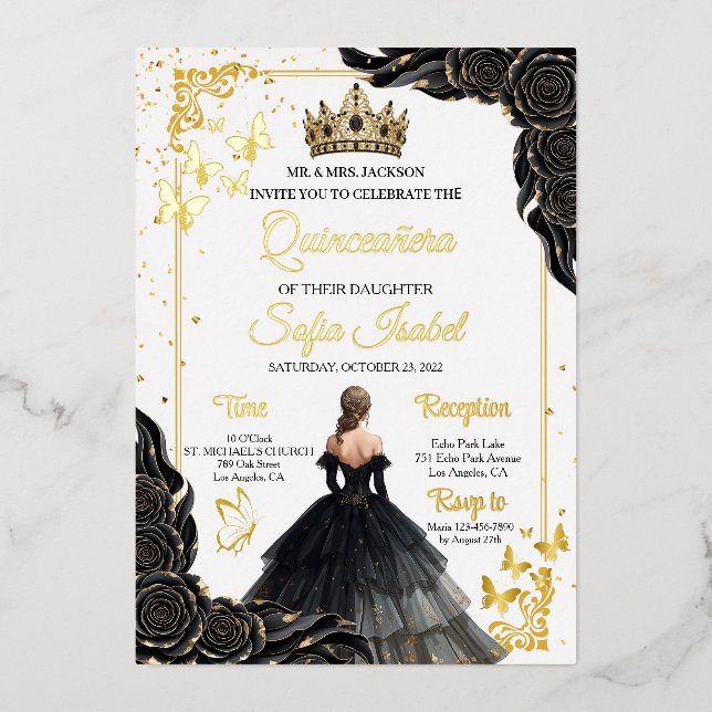 Luxury Gold Foil Quinceañera Invitation (Front)