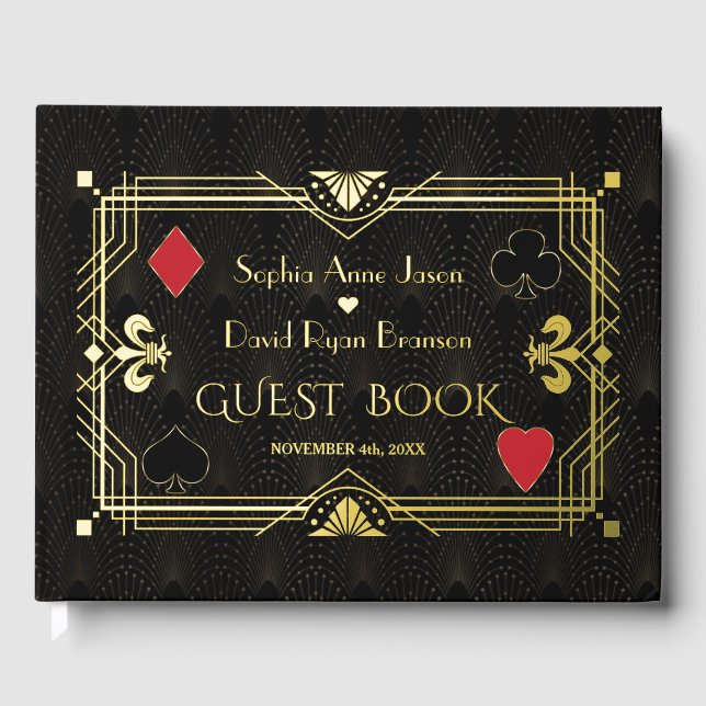 Luxury Gold Foil Roaring 20's Art Deco Wedding  Guest Book (Front)
